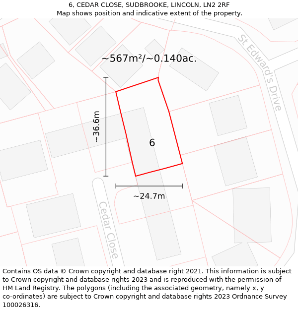 6, CEDAR CLOSE, SUDBROOKE, LINCOLN, LN2 2RF: Plot and title map