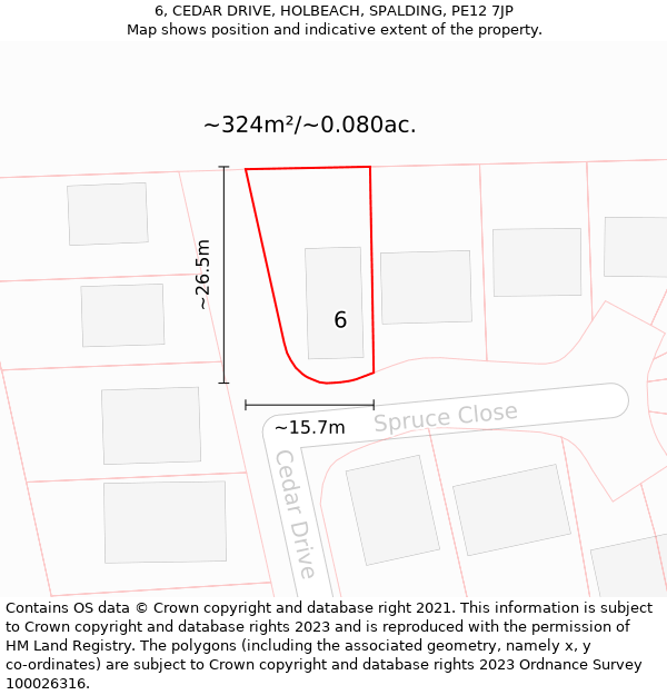 6, CEDAR DRIVE, HOLBEACH, SPALDING, PE12 7JP: Plot and title map