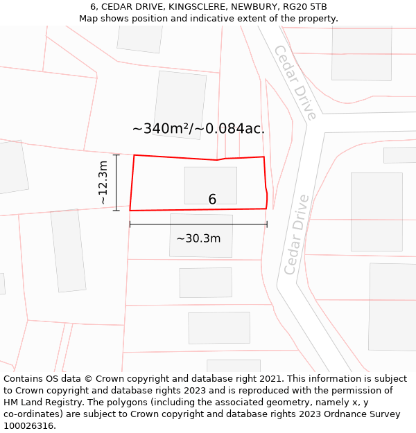 6, CEDAR DRIVE, KINGSCLERE, NEWBURY, RG20 5TB: Plot and title map