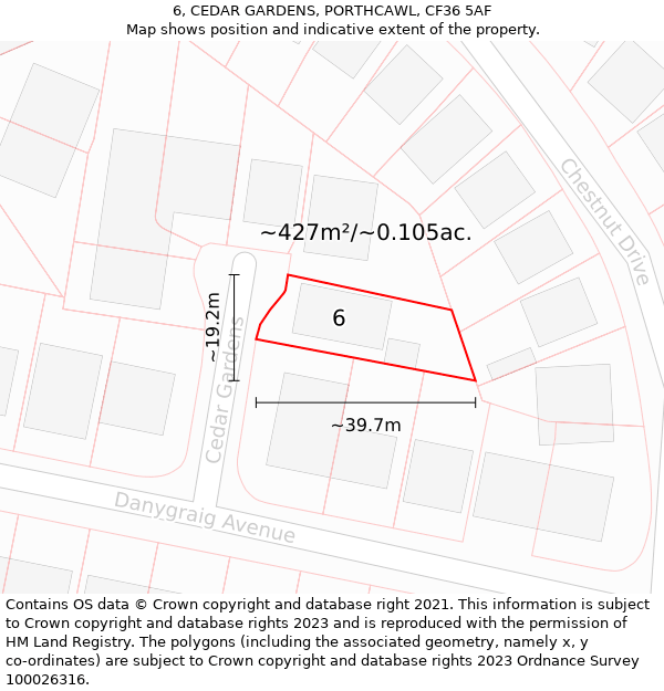 6, CEDAR GARDENS, PORTHCAWL, CF36 5AF: Plot and title map