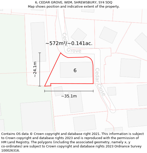 6, CEDAR GROVE, WEM, SHREWSBURY, SY4 5DQ: Plot and title map