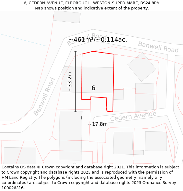 6, CEDERN AVENUE, ELBOROUGH, WESTON-SUPER-MARE, BS24 8PA: Plot and title map