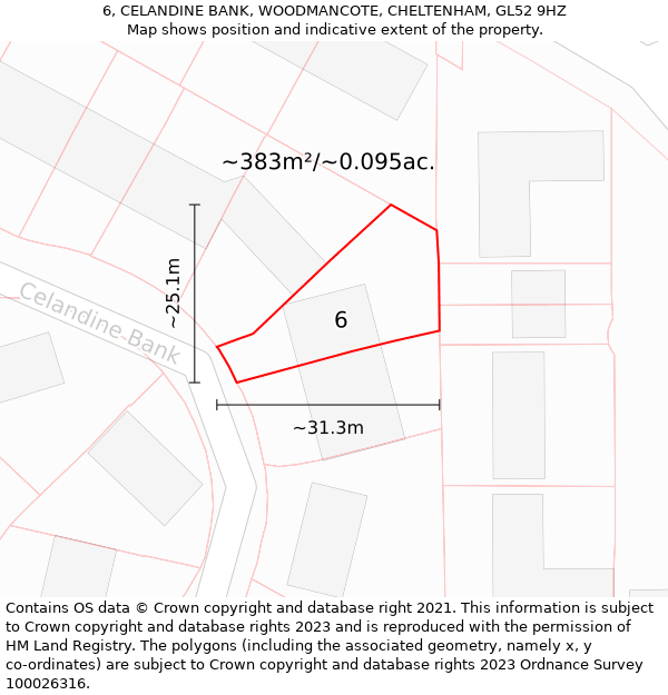 6, CELANDINE BANK, WOODMANCOTE, CHELTENHAM, GL52 9HZ: Plot and title map