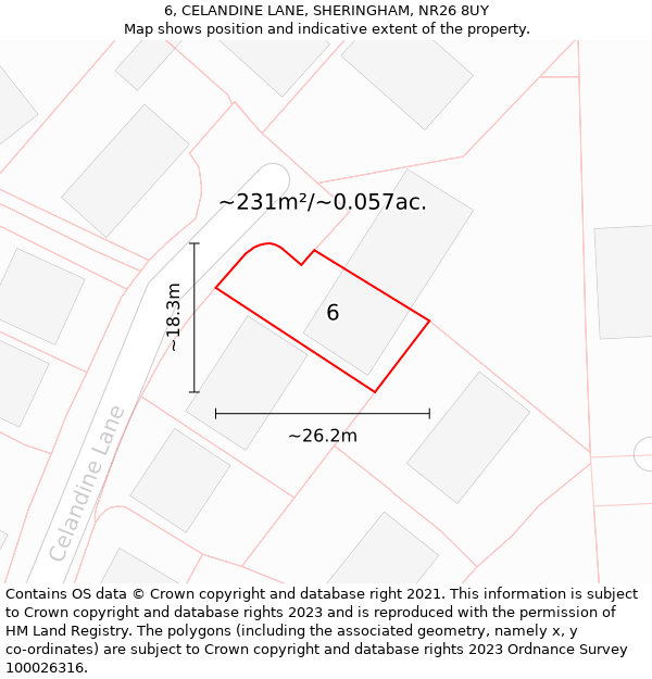 6, CELANDINE LANE, SHERINGHAM, NR26 8UY: Plot and title map