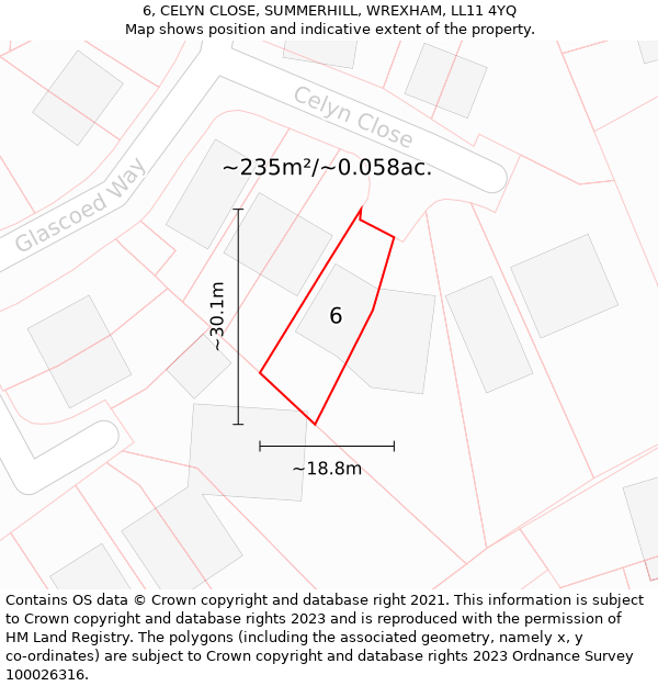 6, CELYN CLOSE, SUMMERHILL, WREXHAM, LL11 4YQ: Plot and title map