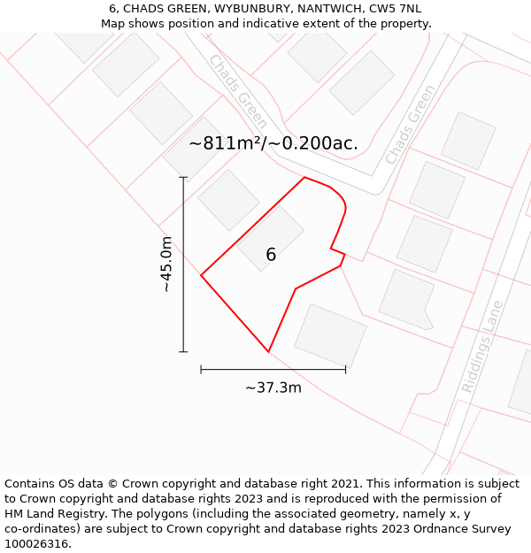 6, CHADS GREEN, WYBUNBURY, NANTWICH, CW5 7NL: Plot and title map