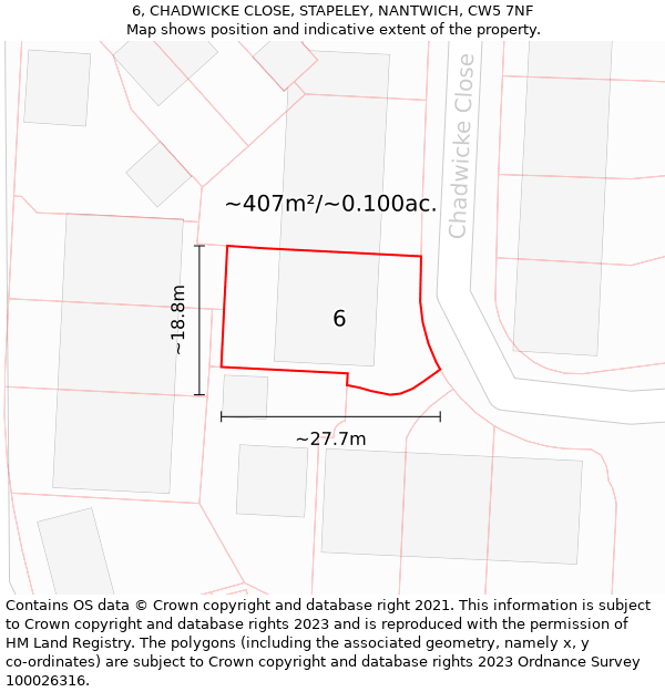 6, CHADWICKE CLOSE, STAPELEY, NANTWICH, CW5 7NF: Plot and title map