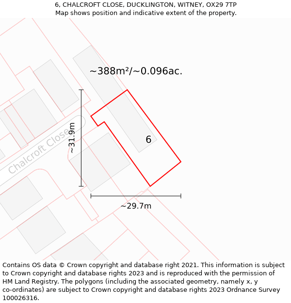 6, CHALCROFT CLOSE, DUCKLINGTON, WITNEY, OX29 7TP: Plot and title map