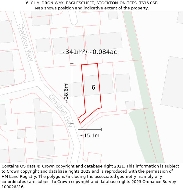 6, CHALDRON WAY, EAGLESCLIFFE, STOCKTON-ON-TEES, TS16 0SB: Plot and title map