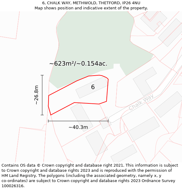 6, CHALK WAY, METHWOLD, THETFORD, IP26 4NU: Plot and title map