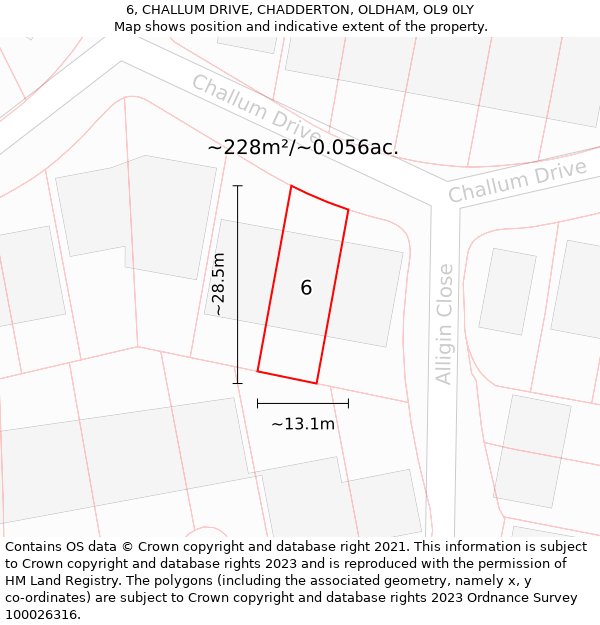 6, CHALLUM DRIVE, CHADDERTON, OLDHAM, OL9 0LY: Plot and title map