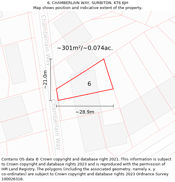 6, CHAMBERLAIN WAY, SURBITON, KT6 6JH: Plot and title map