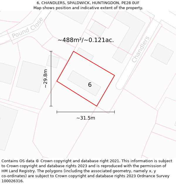 6, CHANDLERS, SPALDWICK, HUNTINGDON, PE28 0UF: Plot and title map