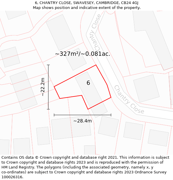 6, CHANTRY CLOSE, SWAVESEY, CAMBRIDGE, CB24 4GJ: Plot and title map