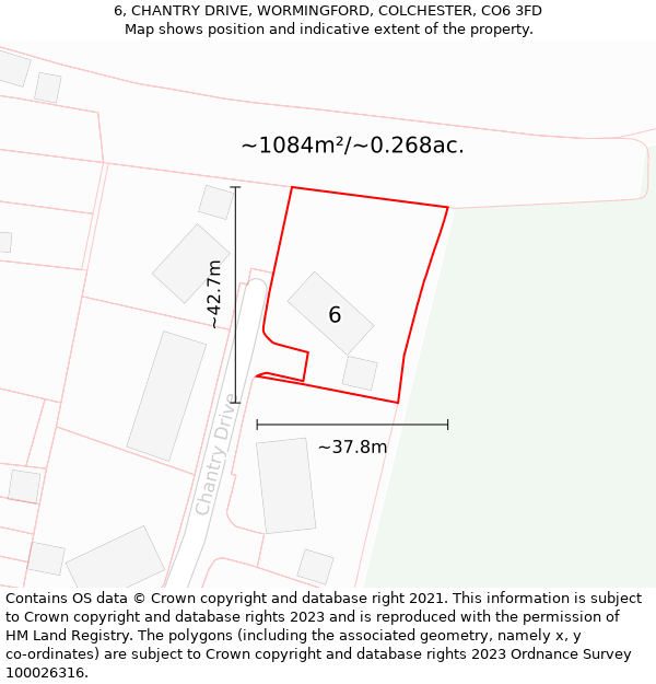 6, CHANTRY DRIVE, WORMINGFORD, COLCHESTER, CO6 3FD: Plot and title map