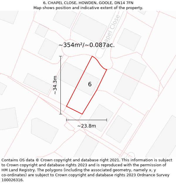 6, CHAPEL CLOSE, HOWDEN, GOOLE, DN14 7FN: Plot and title map