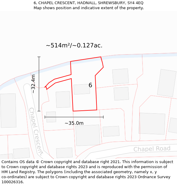 6, CHAPEL CRESCENT, HADNALL, SHREWSBURY, SY4 4EQ: Plot and title map