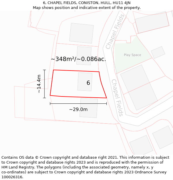 6, CHAPEL FIELDS, CONISTON, HULL, HU11 4JN: Plot and title map