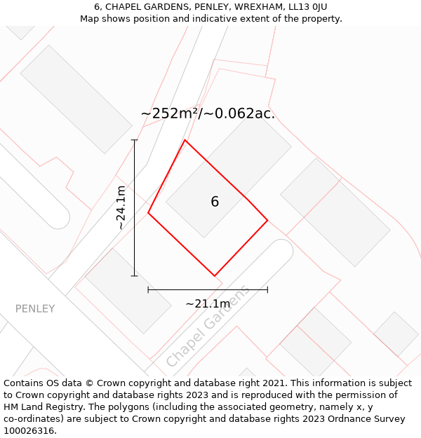 6, CHAPEL GARDENS, PENLEY, WREXHAM, LL13 0JU: Plot and title map