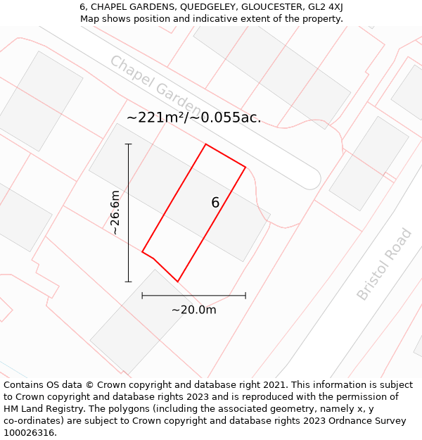 6, CHAPEL GARDENS, QUEDGELEY, GLOUCESTER, GL2 4XJ: Plot and title map