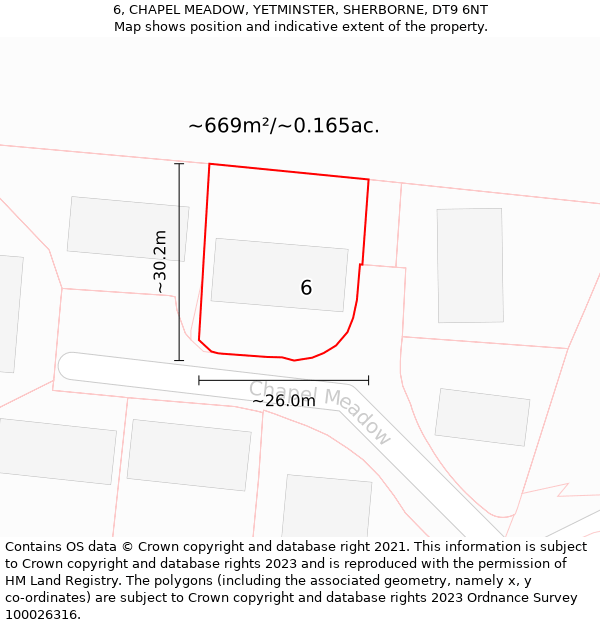 6, CHAPEL MEADOW, YETMINSTER, SHERBORNE, DT9 6NT: Plot and title map