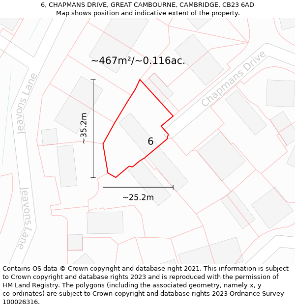6, CHAPMANS DRIVE, GREAT CAMBOURNE, CAMBRIDGE, CB23 6AD: Plot and title map