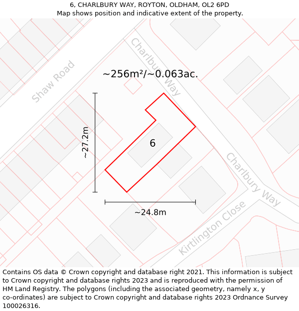 6, CHARLBURY WAY, ROYTON, OLDHAM, OL2 6PD: Plot and title map