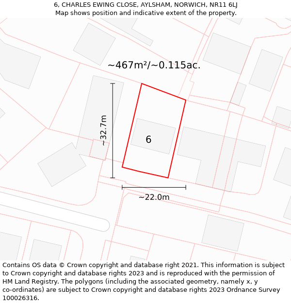 6, CHARLES EWING CLOSE, AYLSHAM, NORWICH, NR11 6LJ: Plot and title map