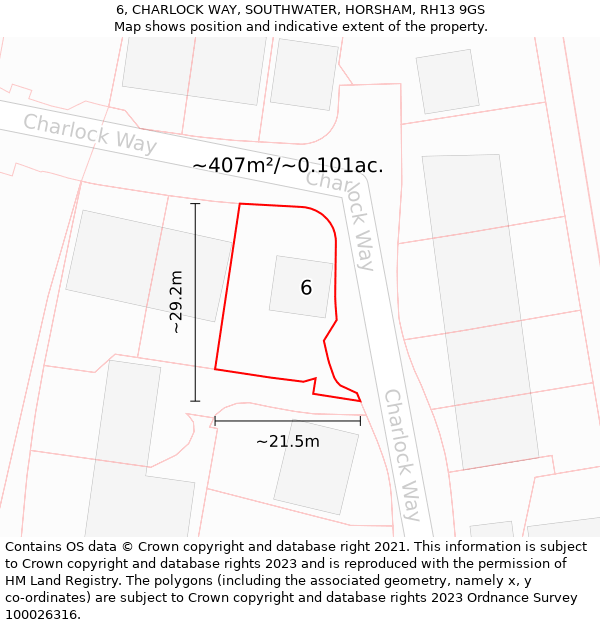 6, CHARLOCK WAY, SOUTHWATER, HORSHAM, RH13 9GS: Plot and title map