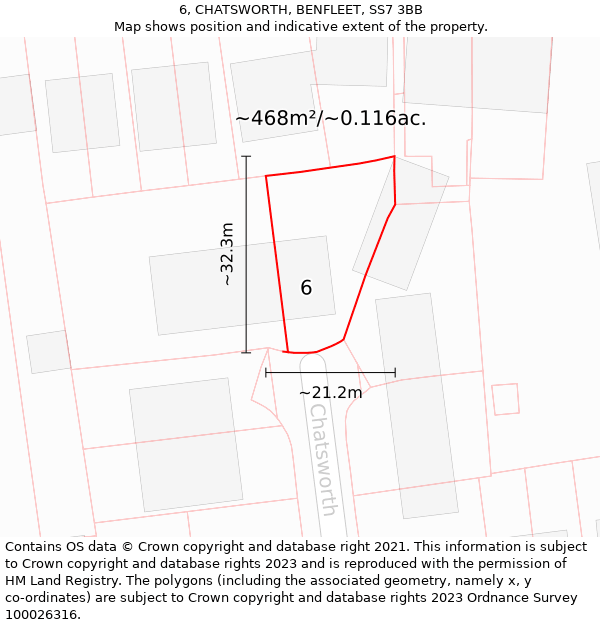 6, CHATSWORTH, BENFLEET, SS7 3BB: Plot and title map