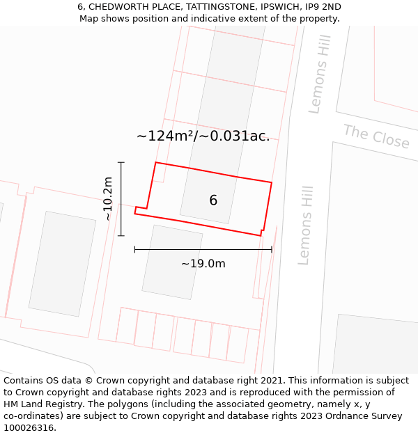 6, CHEDWORTH PLACE, TATTINGSTONE, IPSWICH, IP9 2ND: Plot and title map