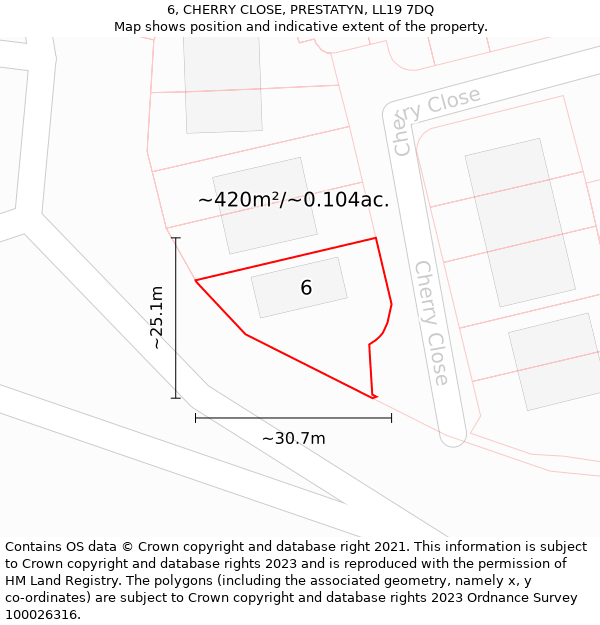 6, CHERRY CLOSE, PRESTATYN, LL19 7DQ: Plot and title map