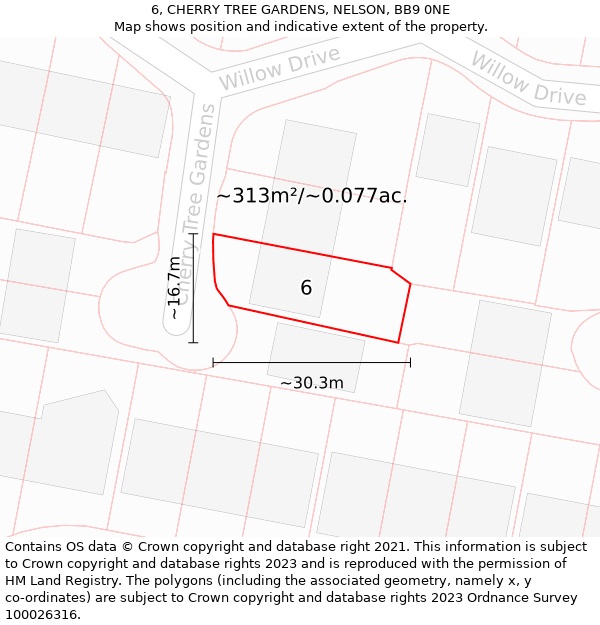 6, CHERRY TREE GARDENS, NELSON, BB9 0NE: Plot and title map