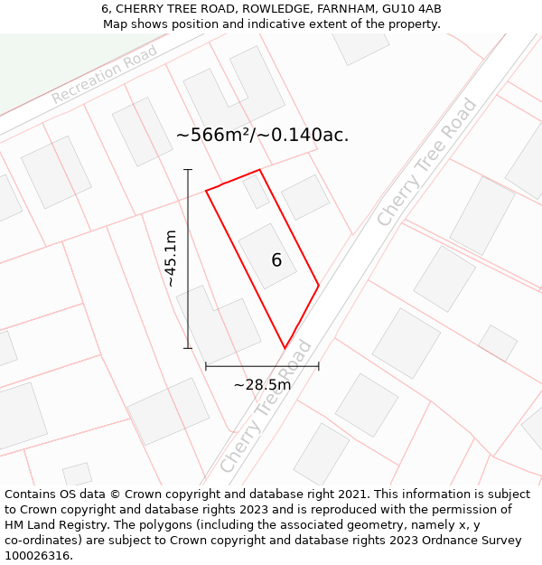 6, CHERRY TREE ROAD, ROWLEDGE, FARNHAM, GU10 4AB: Plot and title map