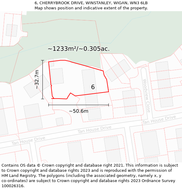 6, CHERRYBROOK DRIVE, WINSTANLEY, WIGAN, WN3 6LB: Plot and title map