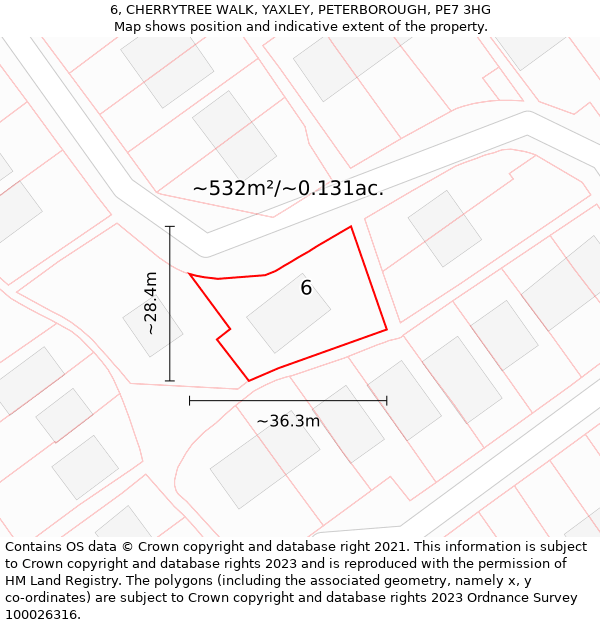 6, CHERRYTREE WALK, YAXLEY, PETERBOROUGH, PE7 3HG: Plot and title map