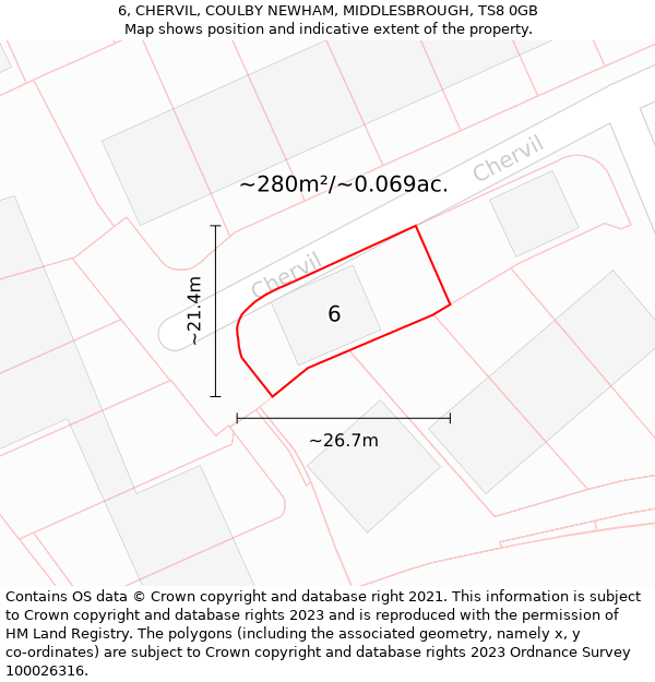 6, CHERVIL, COULBY NEWHAM, MIDDLESBROUGH, TS8 0GB: Plot and title map