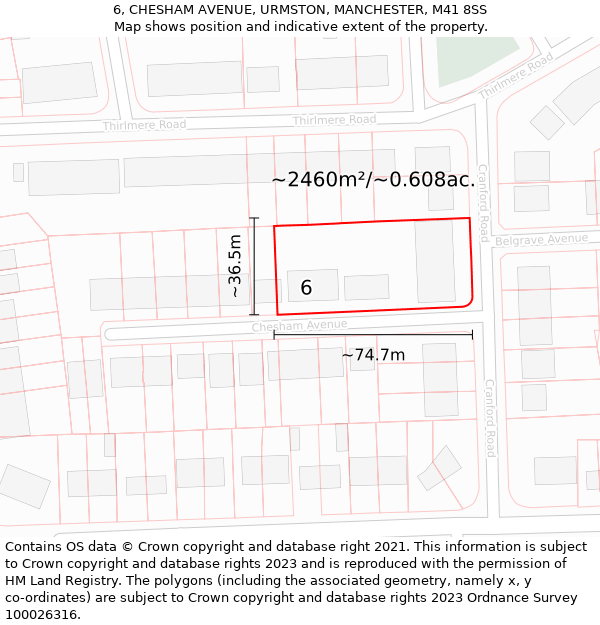 6, CHESHAM AVENUE, URMSTON, MANCHESTER, M41 8SS: Plot and title map