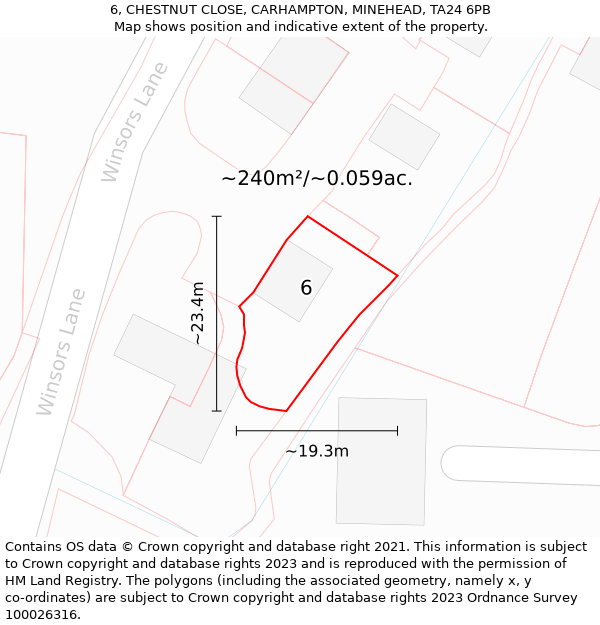 6, CHESTNUT CLOSE, CARHAMPTON, MINEHEAD, TA24 6PB: Plot and title map