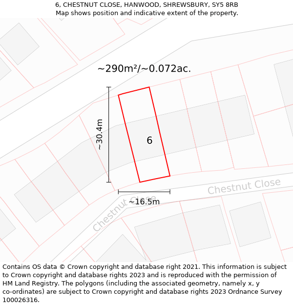 6, CHESTNUT CLOSE, HANWOOD, SHREWSBURY, SY5 8RB: Plot and title map