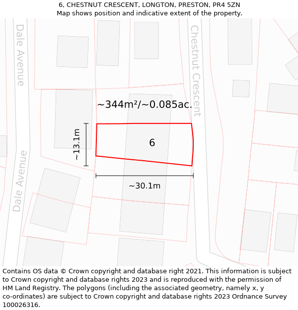 6, CHESTNUT CRESCENT, LONGTON, PRESTON, PR4 5ZN: Plot and title map