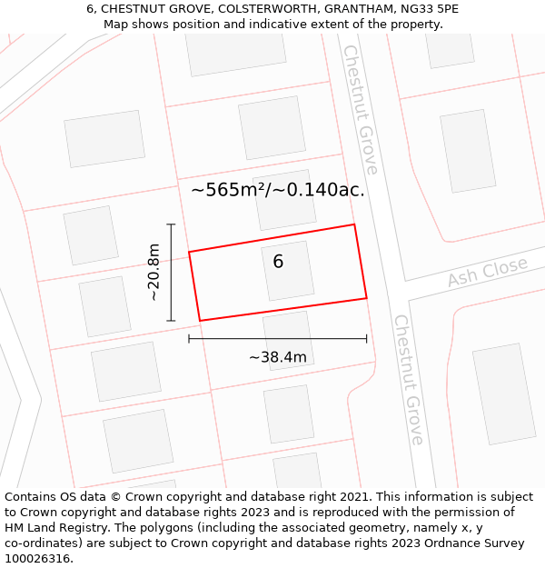 6, CHESTNUT GROVE, COLSTERWORTH, GRANTHAM, NG33 5PE: Plot and title map