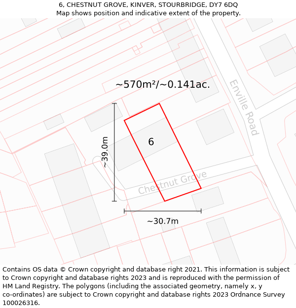 6, CHESTNUT GROVE, KINVER, STOURBRIDGE, DY7 6DQ: Plot and title map