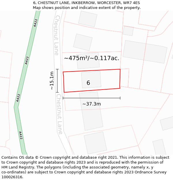 6, CHESTNUT LANE, INKBERROW, WORCESTER, WR7 4ES: Plot and title map