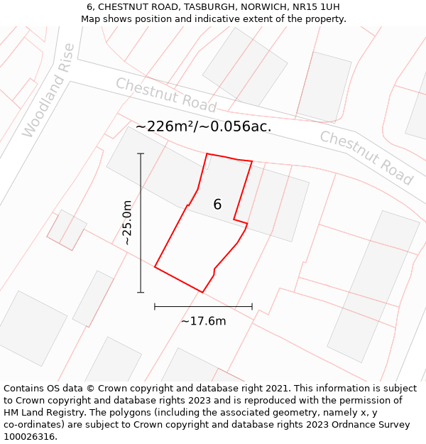 6, CHESTNUT ROAD, TASBURGH, NORWICH, NR15 1UH: Plot and title map