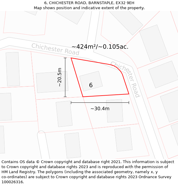 6, CHICHESTER ROAD, BARNSTAPLE, EX32 9EH: Plot and title map
