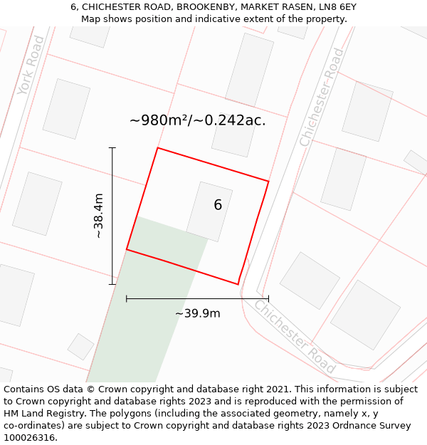 6, CHICHESTER ROAD, BROOKENBY, MARKET RASEN, LN8 6EY: Plot and title map
