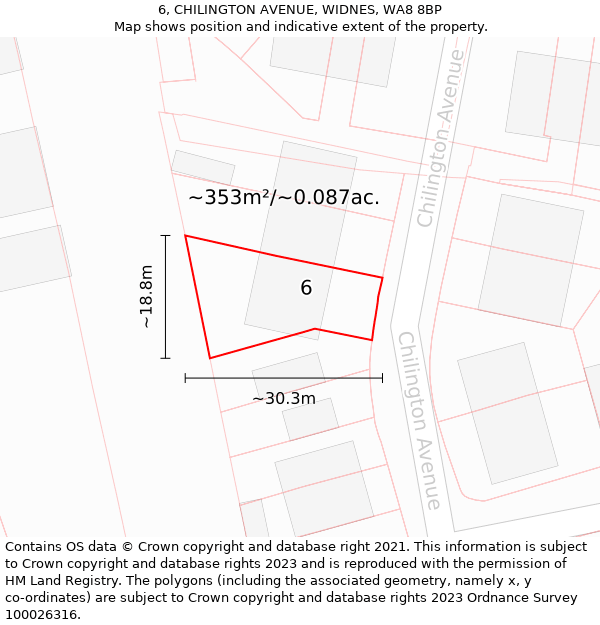 6, CHILINGTON AVENUE, WIDNES, WA8 8BP: Plot and title map