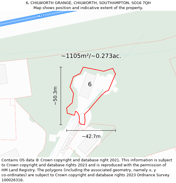 6, CHILWORTH GRANGE, CHILWORTH, SOUTHAMPTON, SO16 7QH: Plot and title map