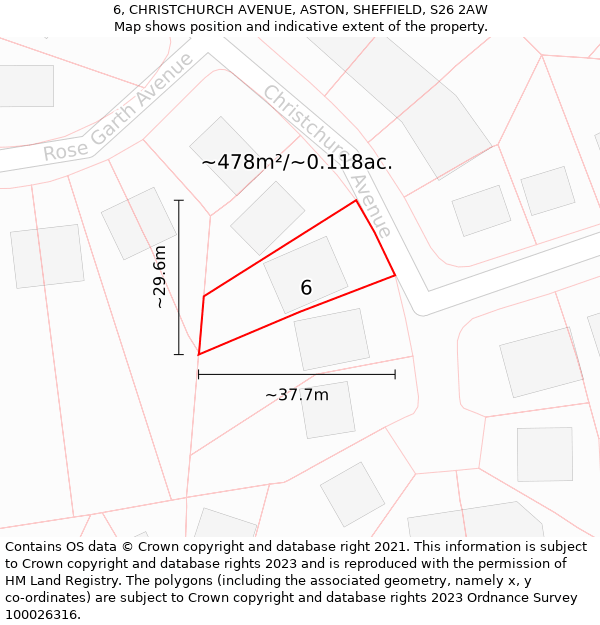 6, CHRISTCHURCH AVENUE, ASTON, SHEFFIELD, S26 2AW: Plot and title map